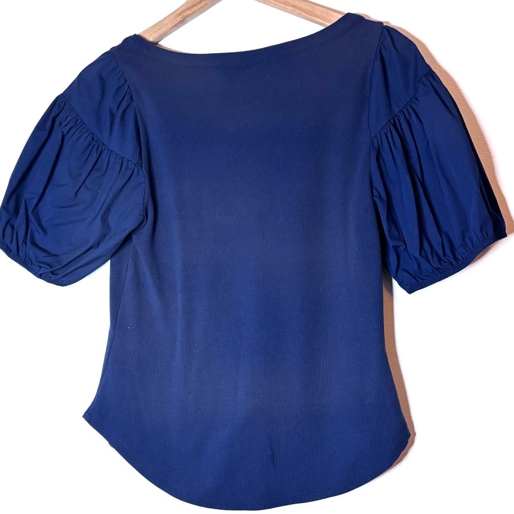 Lane Bryant ribbed top with puff sleeves navy blue 10/12 - Picture 5 of 11
